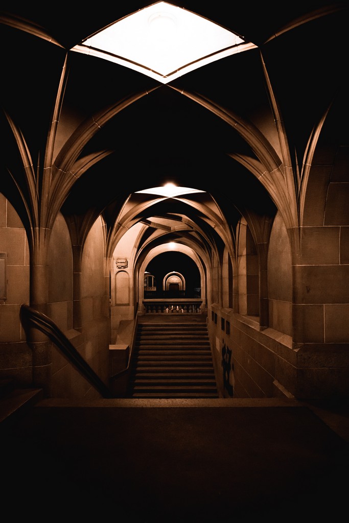 Hallway in the museum at night